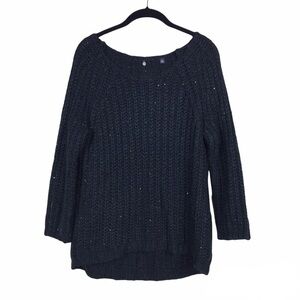 Anthropologie Knitted Knotted Black Sequin Sunstitch Chunky Sweater Size M